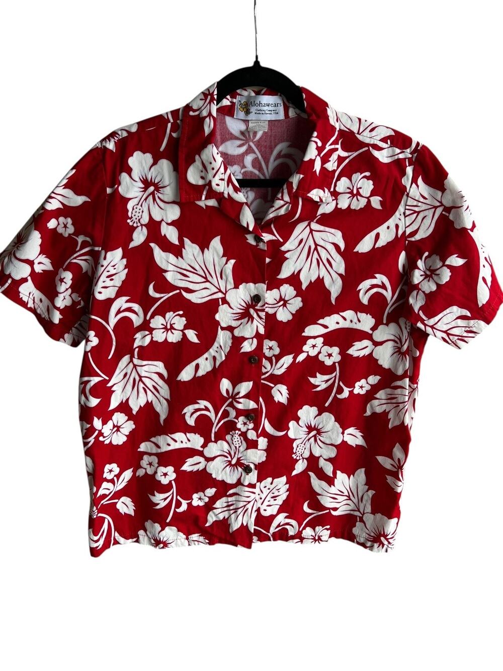 Alohawears Men's Made in Hawaii 100% Cotton Button Shirt Floral Red Size Large